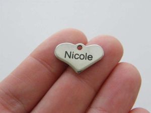 1 Custom made laser engraved Stainless steel heart charm tag 19 x 12mm TAG13