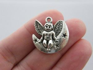 10 Angel moon charms antique silver tone AW101