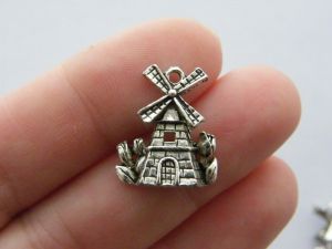 4 Windmill charms antique silver tone WT88