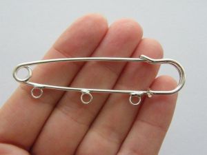 20 Safety pin brooches silver plated - 3 loops large FS471