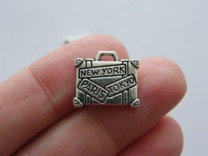6 Suitcase charms antique silver tone CA74