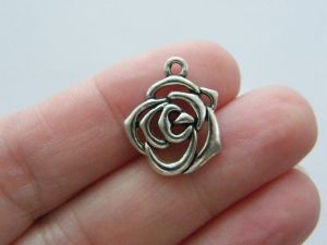 12 Rose flower charms antique silver tone F137