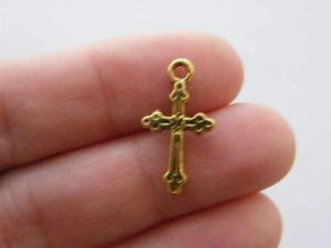 12 Cross charms antique gold tone C20