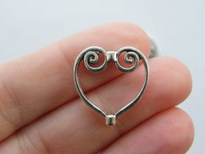 12 Heart frame spacer beads antique silver tone H197