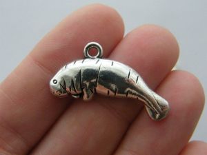 2 Manatee charms antique silver tone FF265