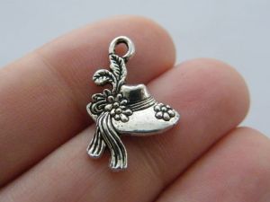 10 Hat charms antique silver tone CA53