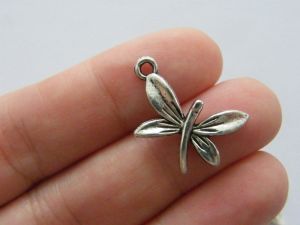 10 Dragonfly charms antique silver tone A321