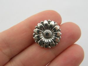 14 Flower daisy button charms antique silver tone F163