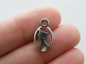 10 Cat charms antique silver tone A847