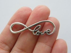 4 Love infinity charms or connectors antique silver tone I77