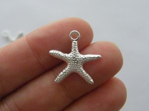 10 Starfish charms silver plated tone FF294