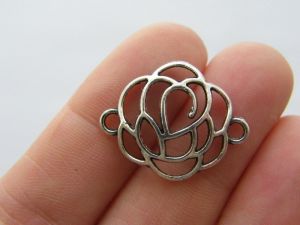 12 Rose connector charms  antique silver tone F83