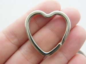 2 Heart key rings 31 x 31mm silver tone FS140